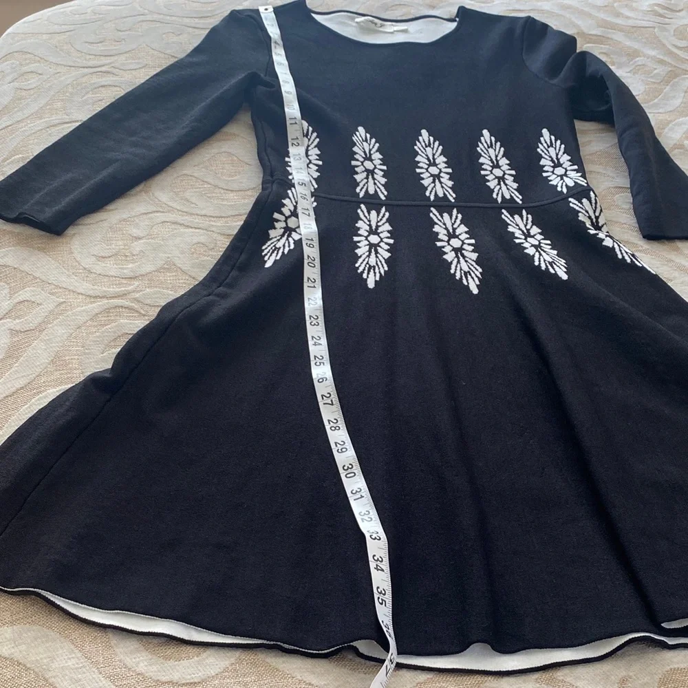 Eliza J Black Fit & Flare Dress 3/4 Sleeve Embellished Waist Knit Small Petite - Picture 5 of 10
